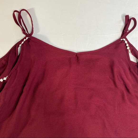 Burgundy Embroidered Sun Dress Shoulder Less - Picture 7 of 8